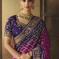 Stylish Purple Pure Khaddi Georgette Saree Weaving Work Embroidered for Women