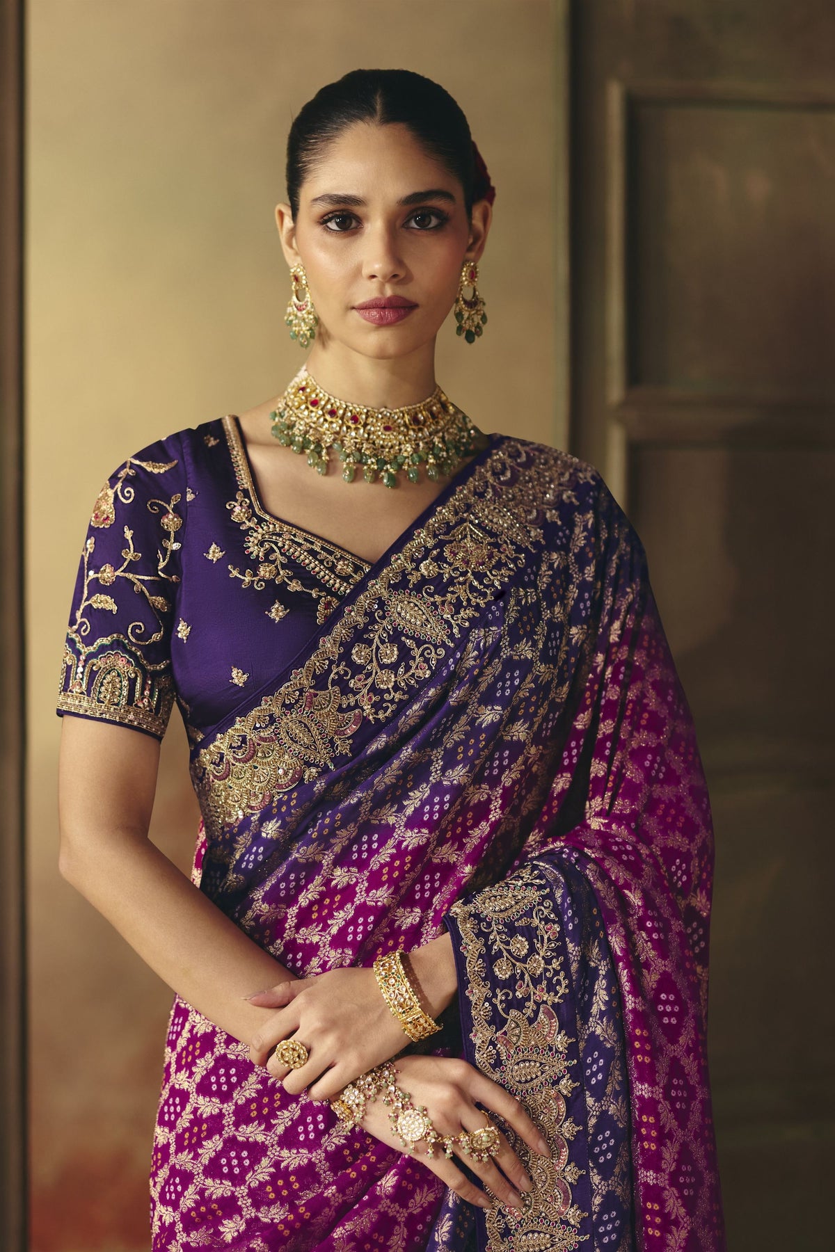 Stylish Purple Pure Khaddi Georgette Saree Weaving Work Embroidered for Women