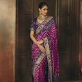 Stylish Purple Pure Khaddi Georgette Saree Weaving Work Embroidered for Women
