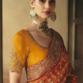 Premium Orange Pure Georgette Saree Weaving Work Embroidered Border for Women