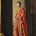 Premium Orange Pure Georgette Saree Weaving Work Embroidered Border for Women