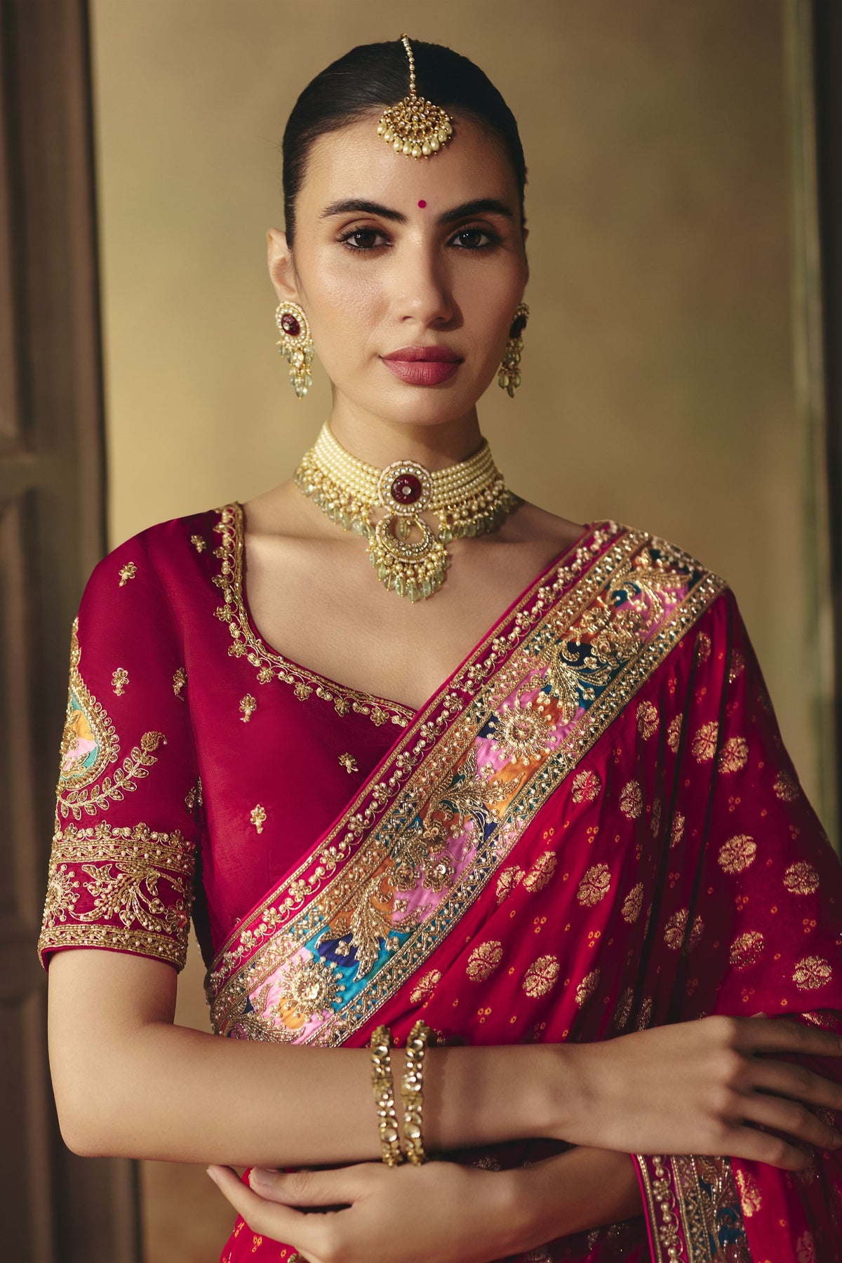 Magnificent Wine Pure Georgette Saree Weaving Work Embroidered Border for Women