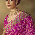 Dazzling Rani Pink Pure Georgette Saree Weaving Work Embroidered Border for Women