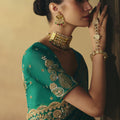 Regal Emerald Green Pure Georgette Saree Weaving Work Embroidered Border for Women