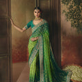 Regal Emerald Green Pure Georgette Saree Weaving Work and Embroidered Border for Women