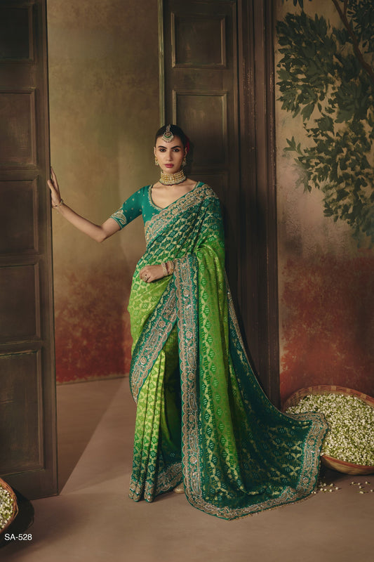 Regal Emerald Green Pure Georgette Saree Weaving Work and Embroidered Border for Women