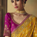 Radiant Yellow Pure Georgette Saree Weaving Work and Embroidered Border for Women