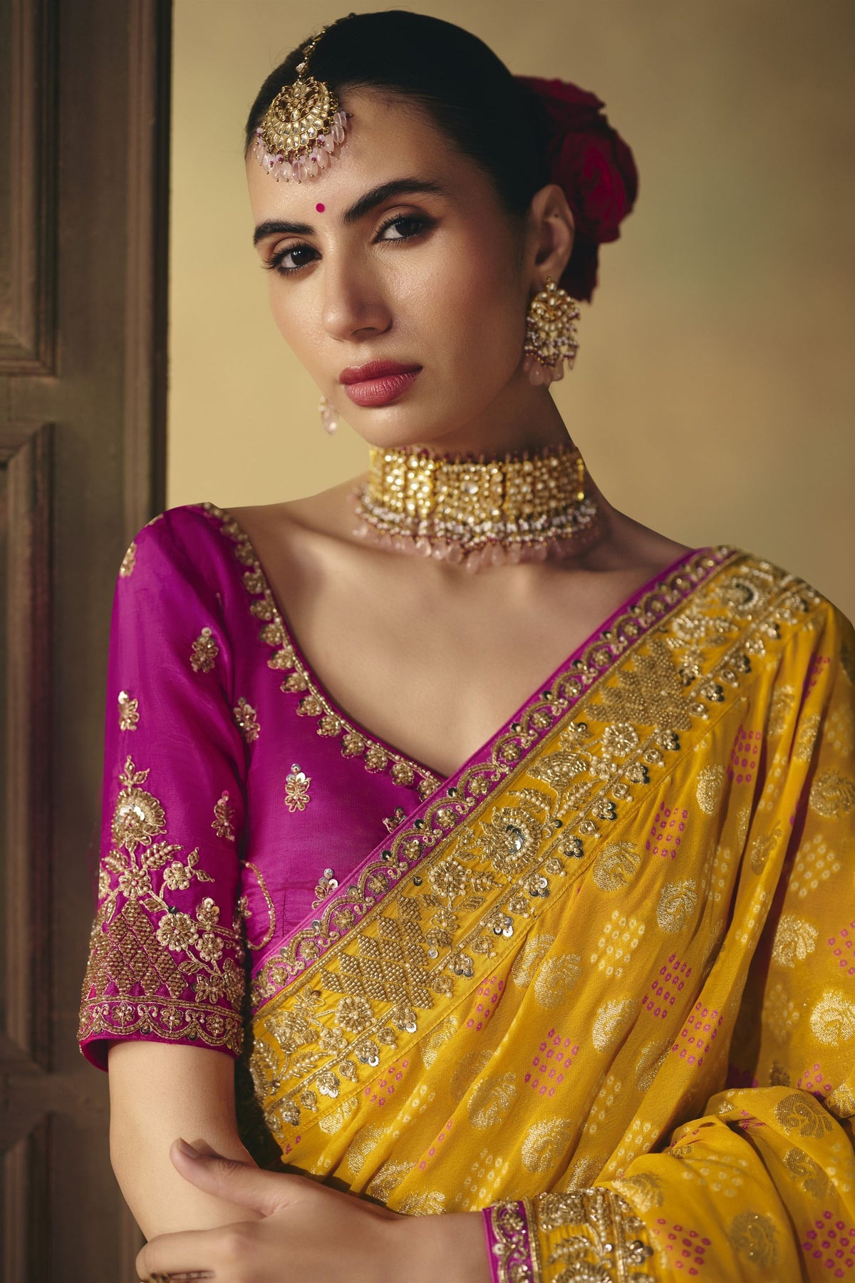 Radiant Yellow Pure Georgette Saree Weaving Work and Embroidered Border for Women