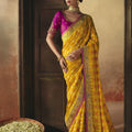 Radiant Yellow Pure Georgette Saree Weaving Work and Embroidered Border for Women