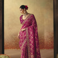 Stunning Purple Pure Georgette Saree Weaving Work Embroidered Border for Women