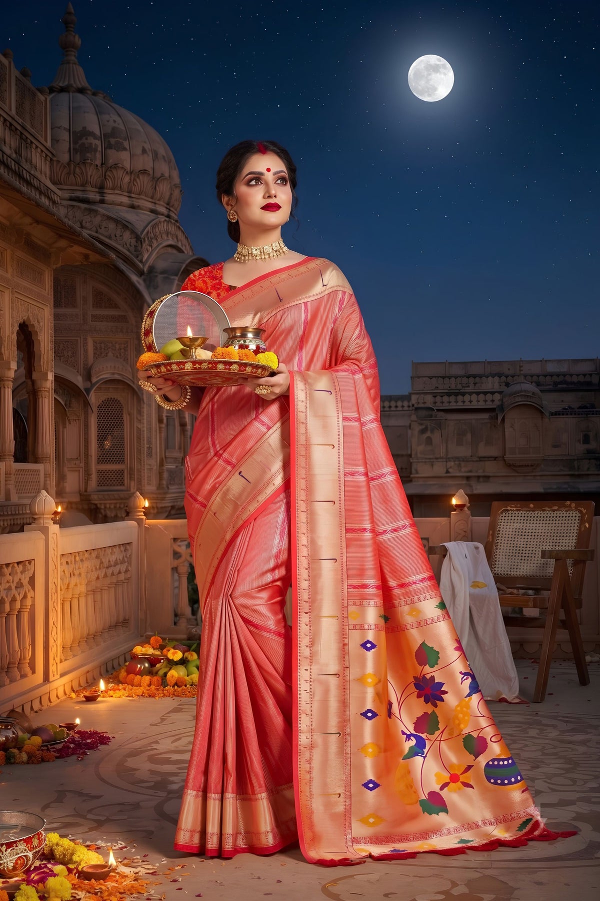 Elegant Peach Soft Silk With Blend Zari Weaving Work Designer Saree for Women