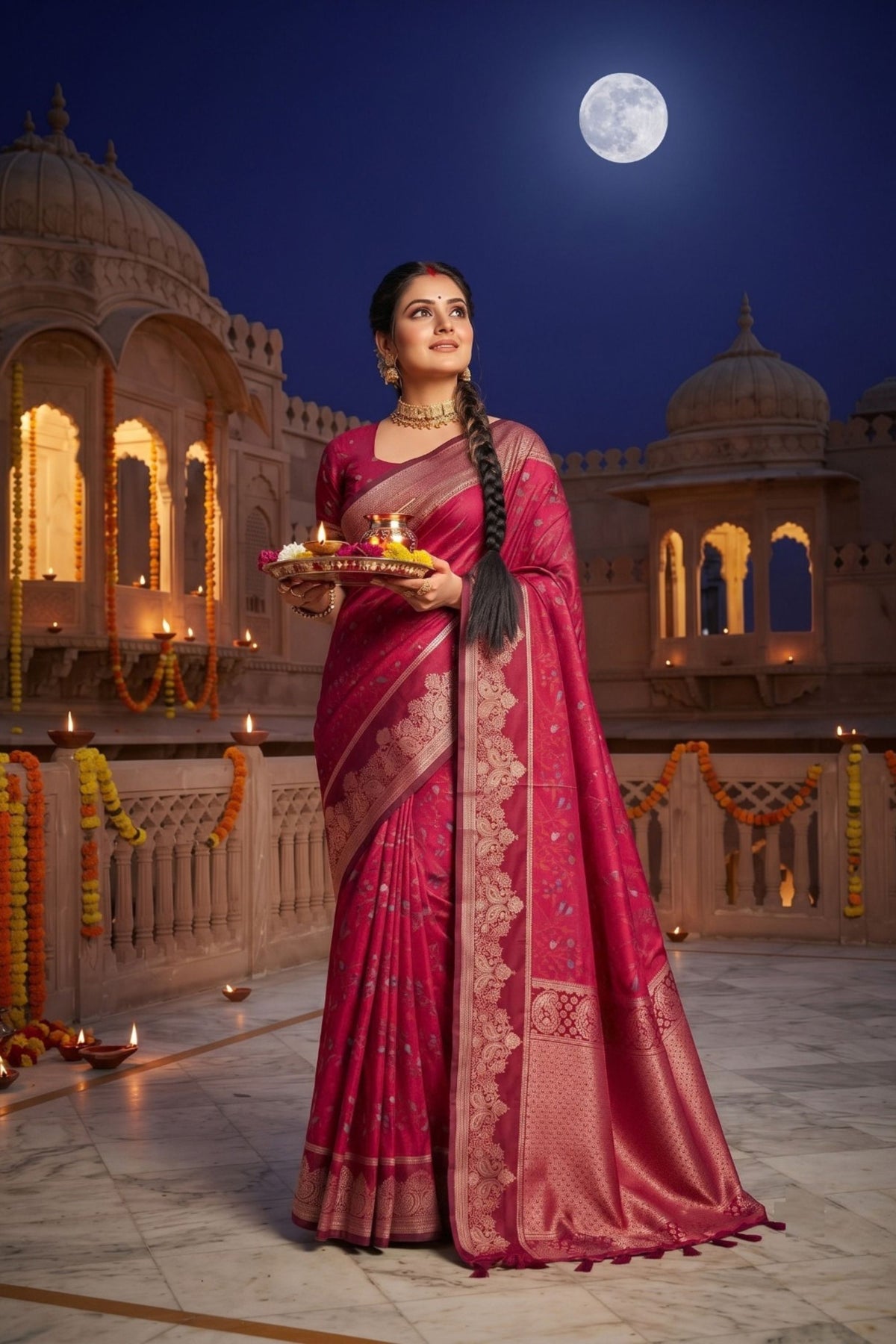 Adorable Rani Pink Soft Silk Zari Weaving Work Designer Saree for Women
