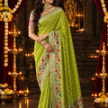 Vibrant Lime Green Pure Munga Silk Saree Zari Work for Women