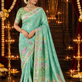 Elegant Aqua Blue Pure Munga Silk Saree Zari Work for Women