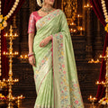 Graceful Pastel Green Pure Munga Silk Saree Zari Work for Women