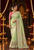 Graceful Pastel Green Pure Munga Silk Saree Zari Work for Women