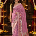 Elegant Mauve Pure Munga Silk Designer Saree Zari Work for Women
