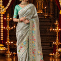 Sophisticated Silver Pure Munga Silk Saree Zari Work for Women