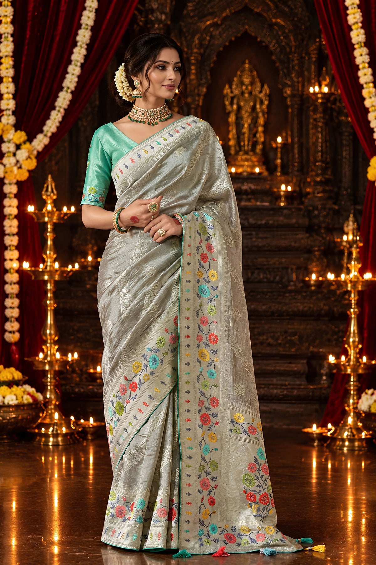 Sophisticated Silver Pure Munga Silk Saree Zari Work for Women