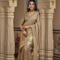 Vibrant Beige Silk Saree Heavy Embroidery Work for Women