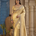 Graceful Gold Yellow Silk Saree Heavy Embroidery Work for Women