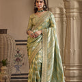 Grateful Sage Green Silk Saree Heavy Embroidery Work for Women