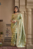 Grateful Sage Green Silk Saree Heavy Embroidery Work for Women