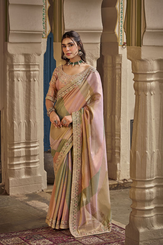 Graceful Multicolor Silk Saree Heavy Embroidery Work for Women