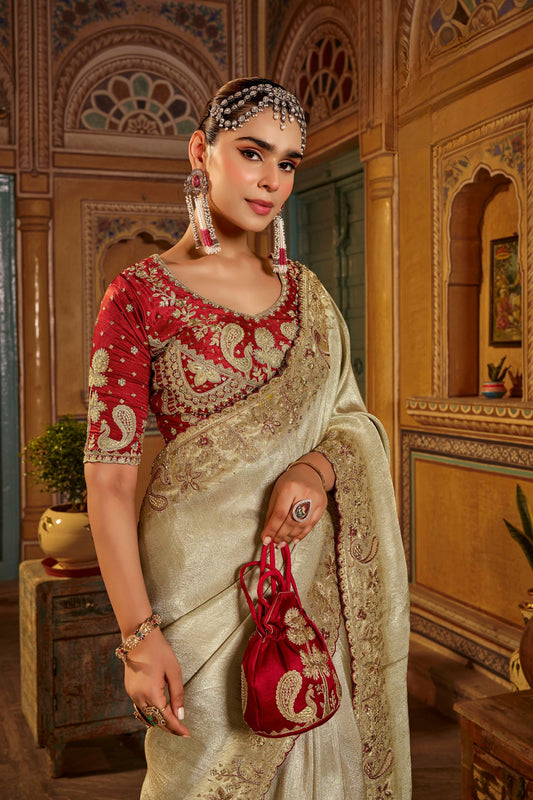 Elegant Gold Pure Viscose Saree with Heavy Handwork for Women
