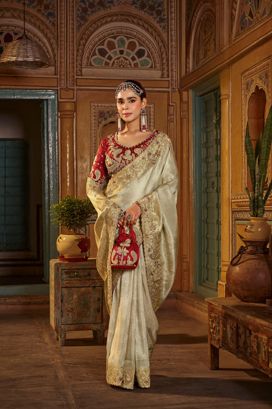 Elegant Gold Pure Viscose Saree with Heavy Handwork for Women