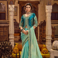 Captivating Aqua Blue Viscose Linen Saree Sequin Work Embroidery for Women