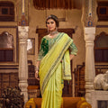 Stunning Lime Green Viscose Linen Saree Sequin Work Embroidery for Women
