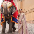Regal Blush Pink Viscose Saree with Handwork for Women