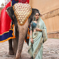 Elegant Pastel Green Viscose Saree with Handwork for Women