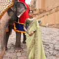 Stylish Lime Yellow Viscose Saree with Handwork for Women