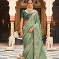 Elegant Mint Green Soft Tissue Saree with Embroidery Work for Women