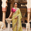Stylish Yellow Soft Tissue Saree with Embroidery Work for Women