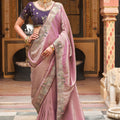 Beautiful Pink Soft Tissue Saree with Embroidery Work for Women
