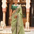 Graceful Pista Green Soft Tissue Saree with Embroidery Work for Women