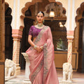 Lovely Baby Pink Soft Tissue Saree Embroidery Work for Women