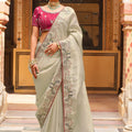 Stylish Off White Soft Tissue Saree Embroidery Work for Women
