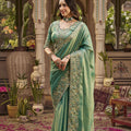 Elegant Sea Green Silk Saree with Heavy Embroidery Work for Women