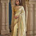 Premium Cream Silk Saree Heavy Embroidery Work for Women