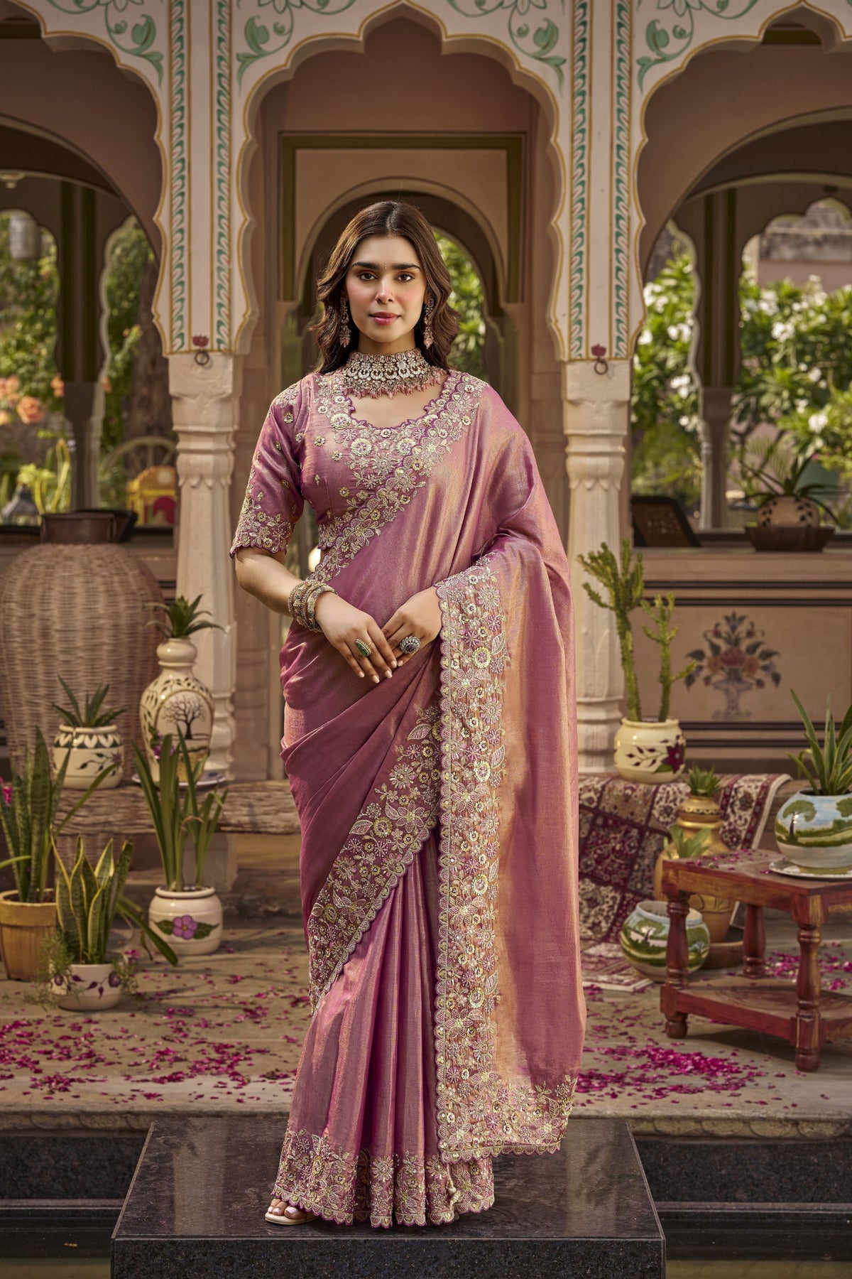 Lovely Mauve Silk Saree Heavy Embroidery Work for Women