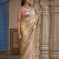Premium Gold Cream Silk Saree Heavy Embroidery Work for Women