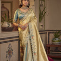 Stylish Beige Silk Saree with Heavy Embroidery Work for Women