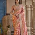 Beautiful Pink Silk Saree with Heavy Embroidery Work for Women