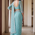 Stylish Sky Blue Net Saree Sequin Embroidery Border for Women