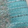 Stylish Sky Blue Net Saree Sequin Embroidery Border for Women