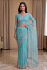 Stylish Sky Blue Net Saree Sequin Embroidery Border for Women